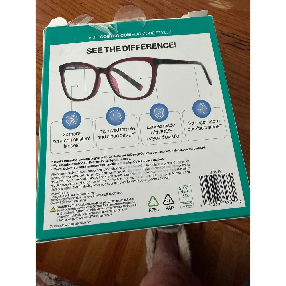 Foster Grant Design Optics Reading Glasses +2.00 3-Pack series a 1 case